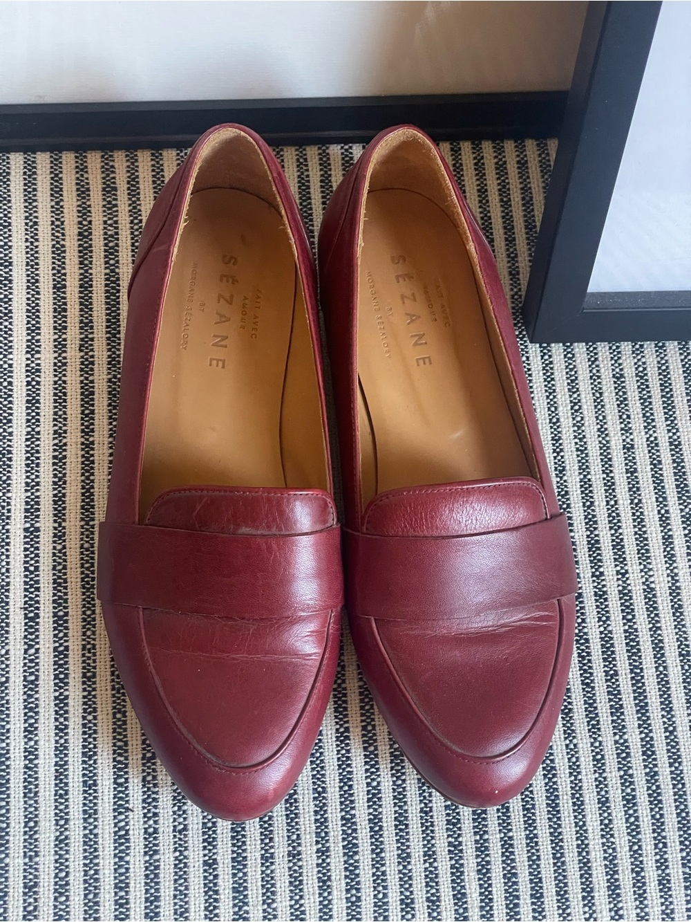 Sezane Burgundy Oxblood Leather Penny Loafers - Flats
